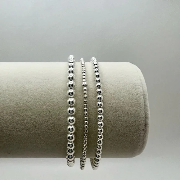 2mm 3mm 4mm Set of 3 Sterling Silver Stretch Bracelets - Picture 4 of 6